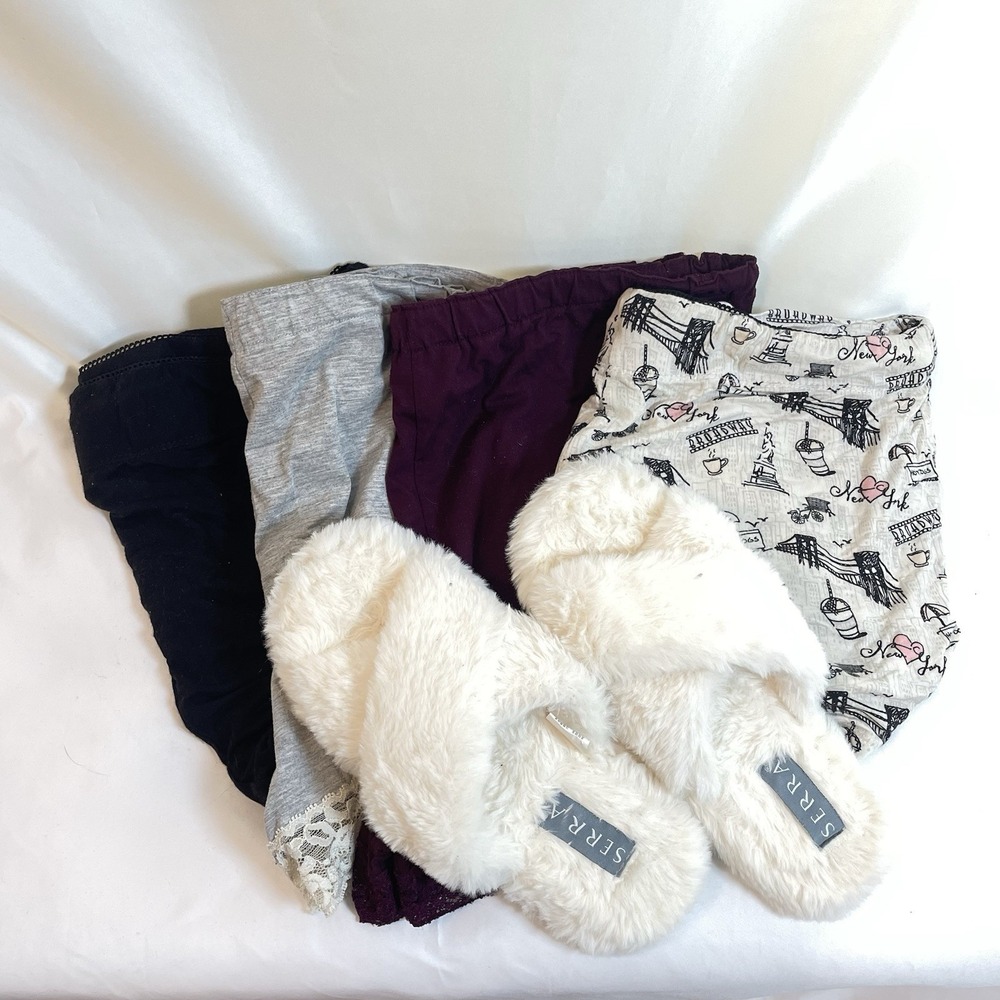 Bulk Lot Of 4 Womens Size L-XL Sleepwear Casual Pj Bottom Shorts & Slippers